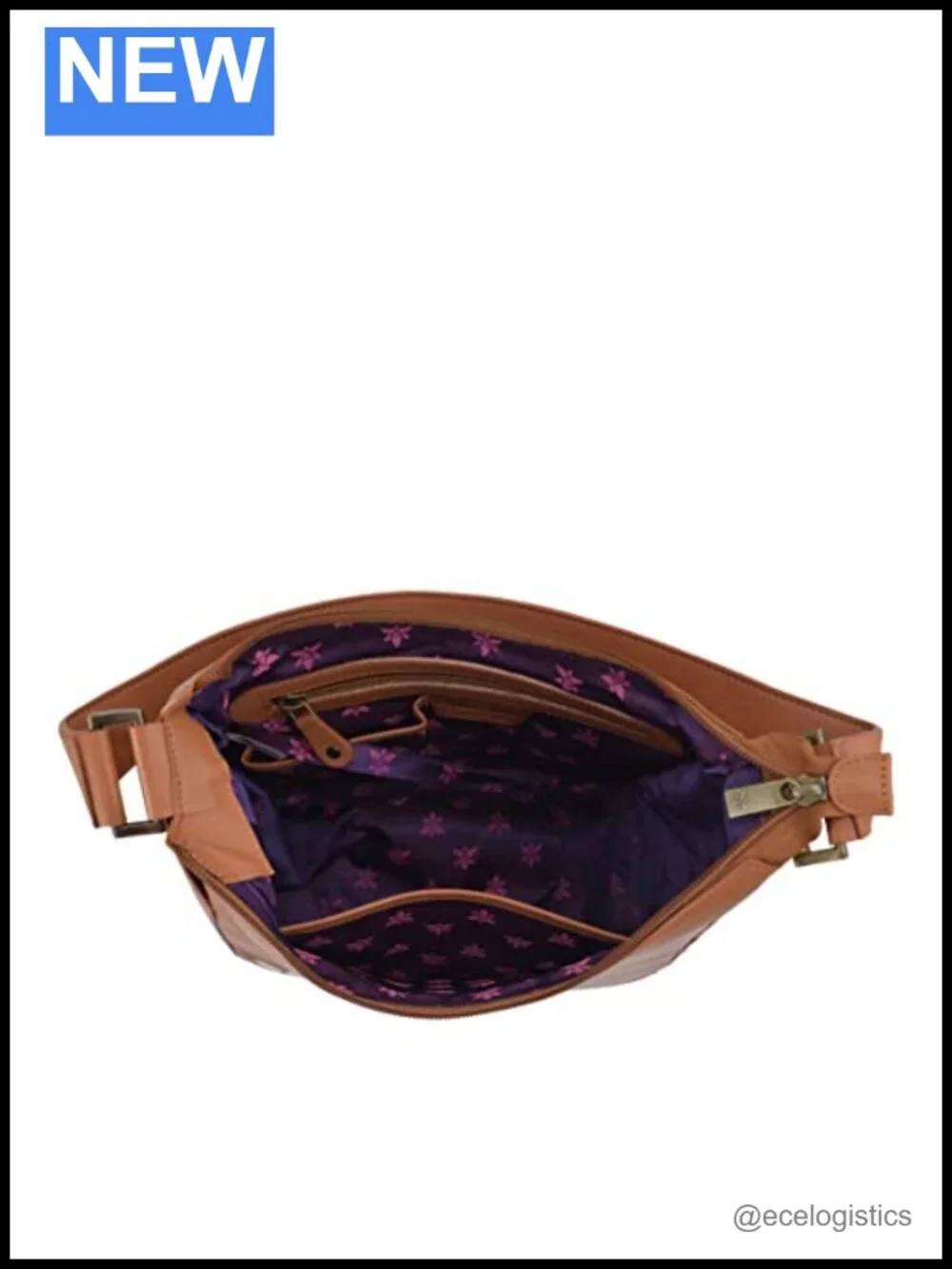 Hand-Painted Leather Hobo Bag with Side Pockets, Vegetable Tanned, Adjustable